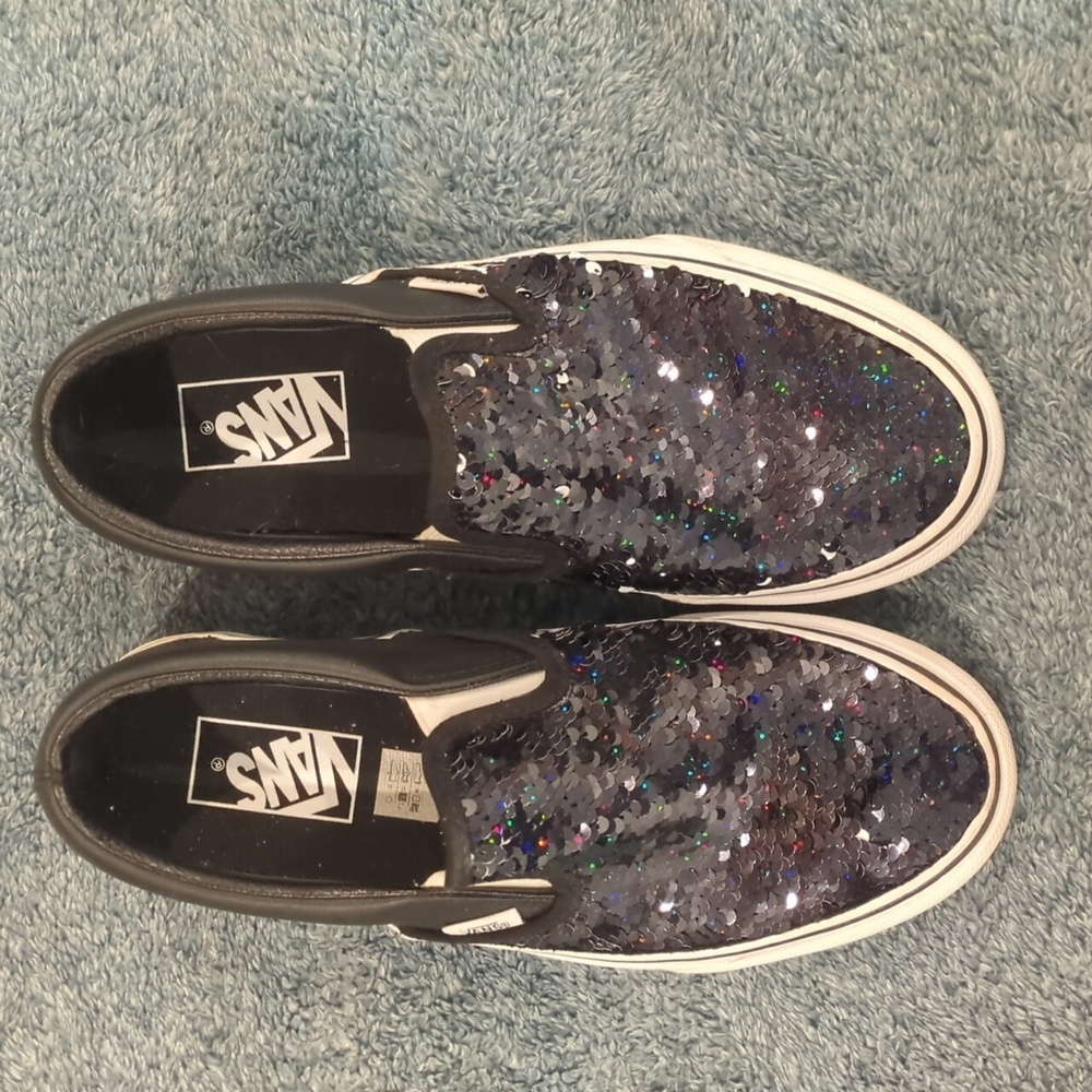 Vans checkered sequin slip ons size 8
